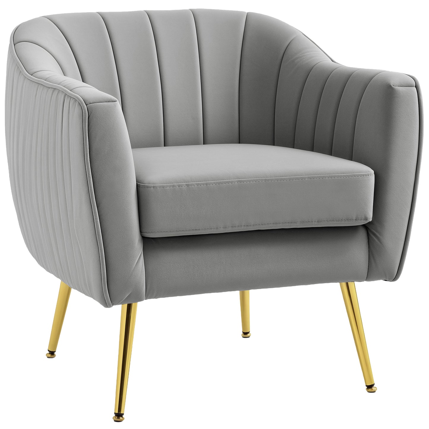 Pado Hane Velvet Grey Shell Back Accent Chair Golden Metal Legs