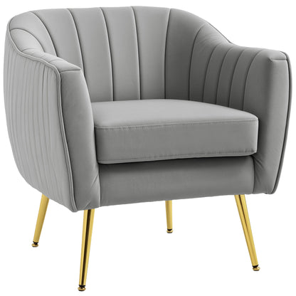 Pado Hane Velvet Grey Shell Back Accent Chair Golden Metal Legs