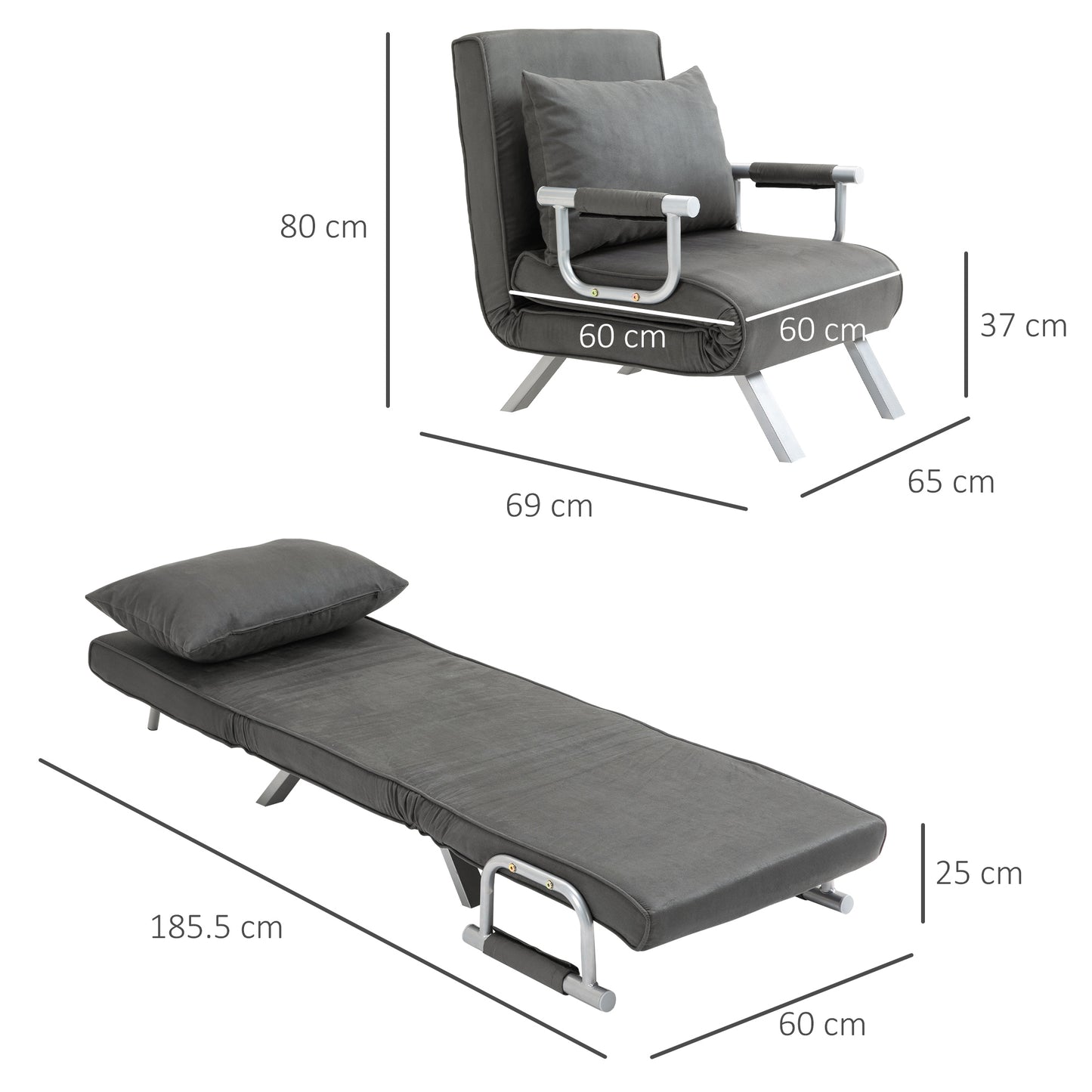 Moba Faux Suede Grey 4 In One Convertible Chair Bed