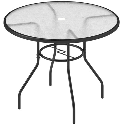 Rekapa Metal Black Glass Top Outdoor Table With Central Parasol Hole