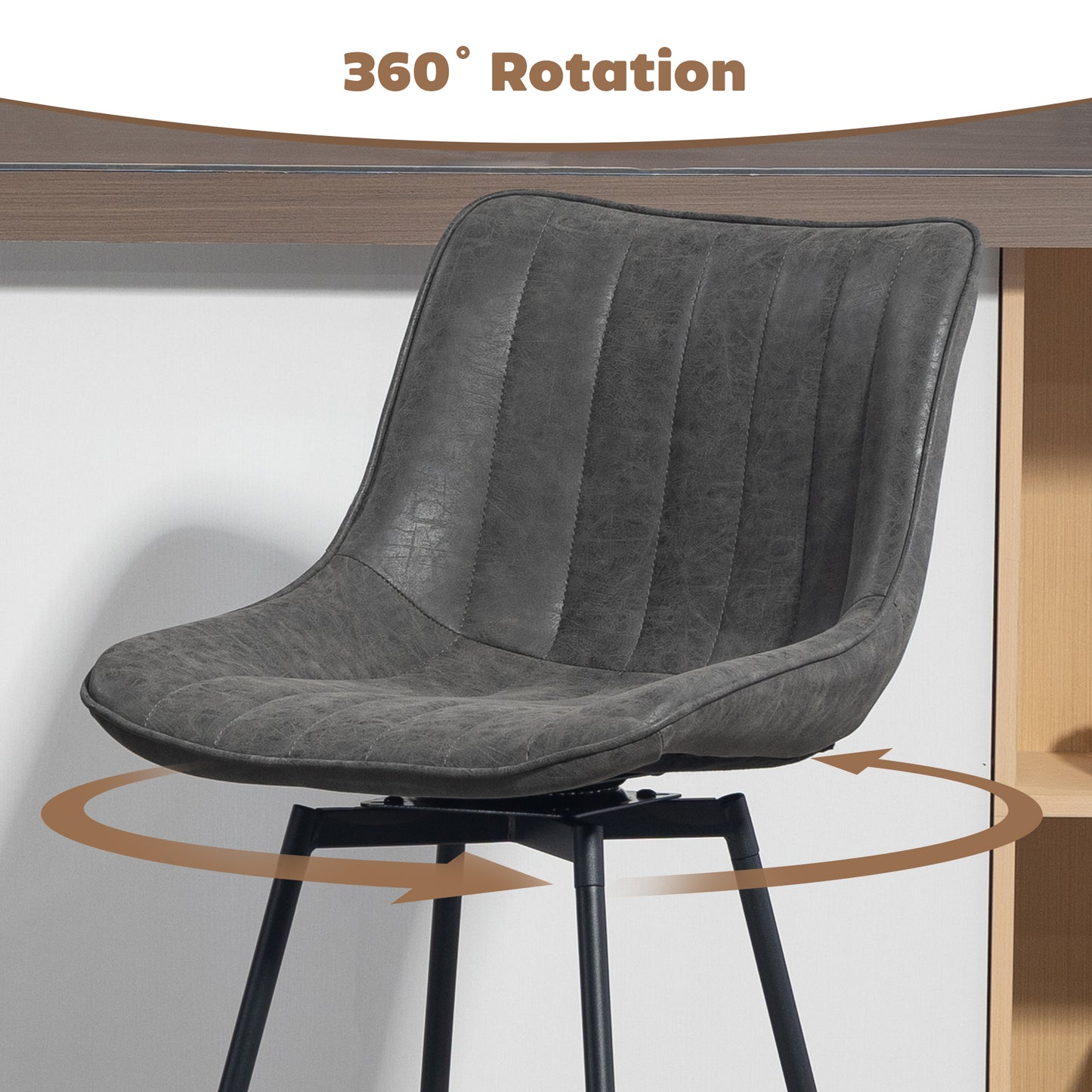Pahara Set Of 2 Grey Faux Leather Swivel Bar Chairs
