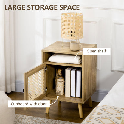 Fiha Set Of 2 Natural Wooden Bedside Tables With Rattan Door And Top Shelf