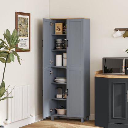 Parare 171cm Wooden Grey Wood Effect 4 Door Freestanding Kitchen Pantry Cabinet