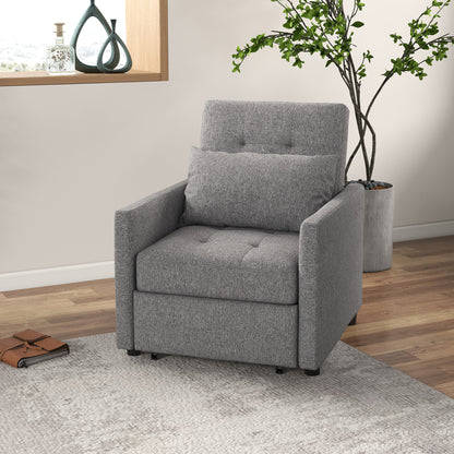 Hala Fabric Grey 3 In One Single Chair Bed With Adjustable Back Pillow And Footrest