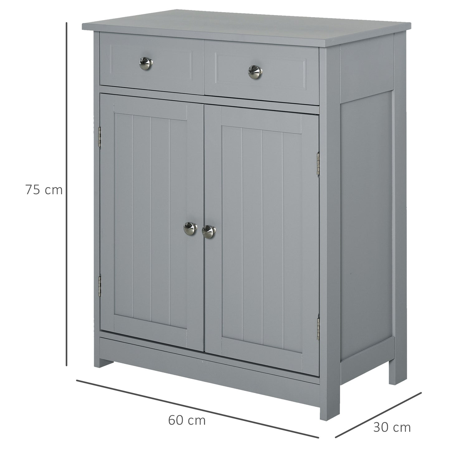 Letare Freestanding Bathroom Storage Cabinet With 2 Drawers And Cupboard Traditional Grey Finish 75x60cm