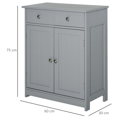 Letare Freestanding Bathroom Storage Cabinet With 2 Drawers And Cupboard Traditional Grey Finish 75x60cm