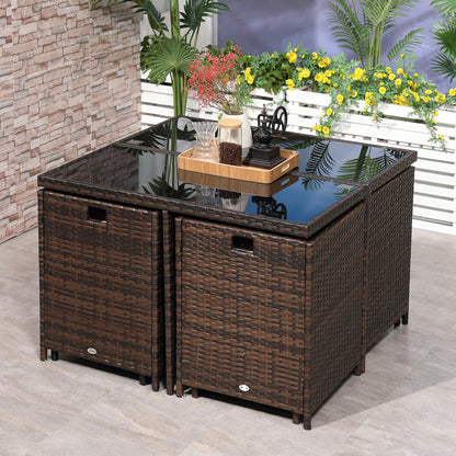 Luso Brown 8 Seater Cube Garden Dining Set With Square Glass Table