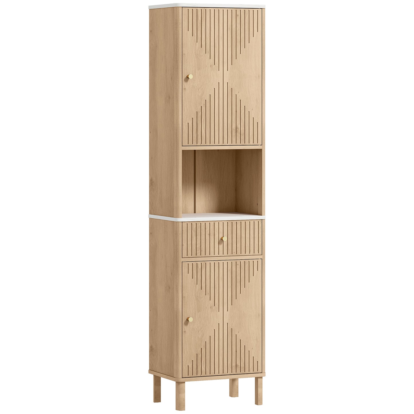 Fasu Slim Bathroom Storage Cabinet With Soft Close Drawer Rail Wood Effect Finish