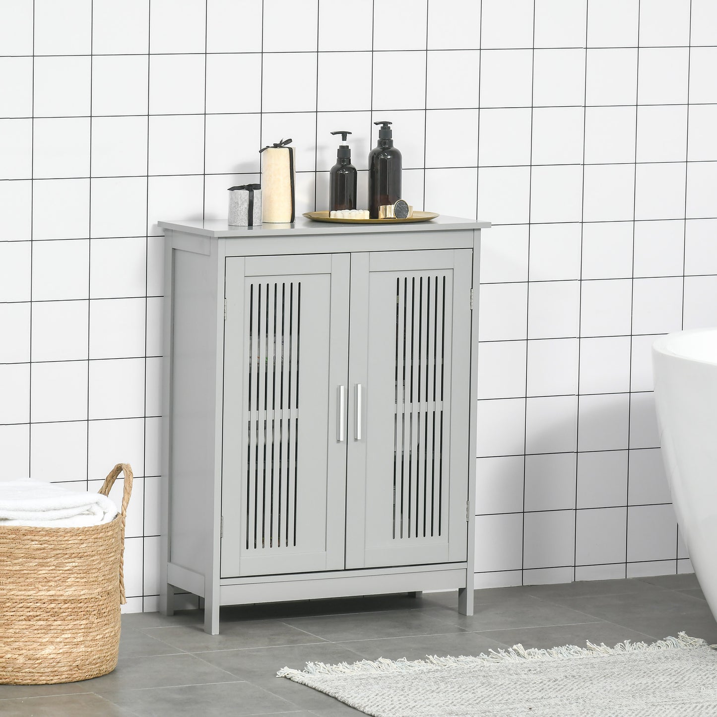 Rosotto Modern Freestanding Bathroom Floor Storage Cabinet In Grey