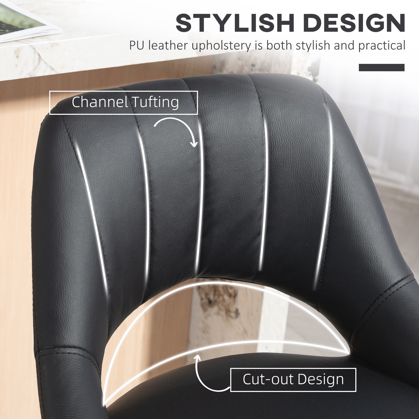 Nadi Set Of 2 Black Faux Leather Bar Chairs With Padded Seats
