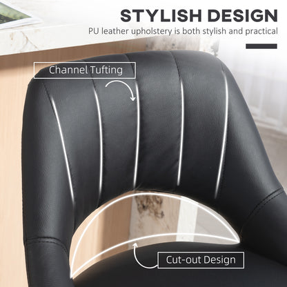 Nadi Set Of 2 Black Faux Leather Bar Chairs With Padded Seats