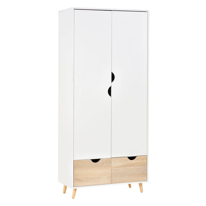Belamar White and Natural 2 Door Wardrobe With Hanging Rail 2 Drawers And Wooden Legs