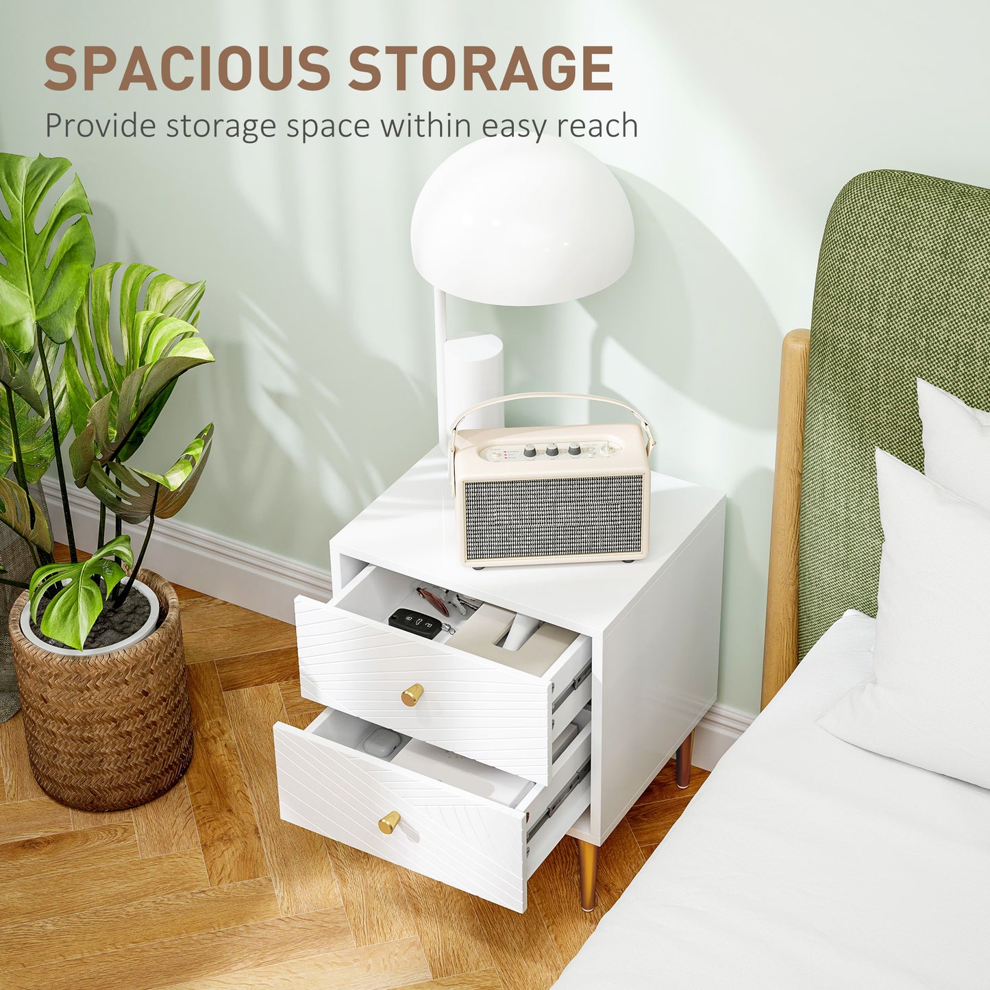 Dina White And Gold 2 Drawer Elegant Bedside Table