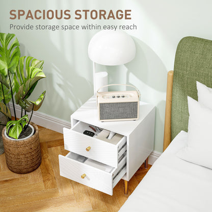 Dina White And Gold 2 Drawer Elegant Bedside Table