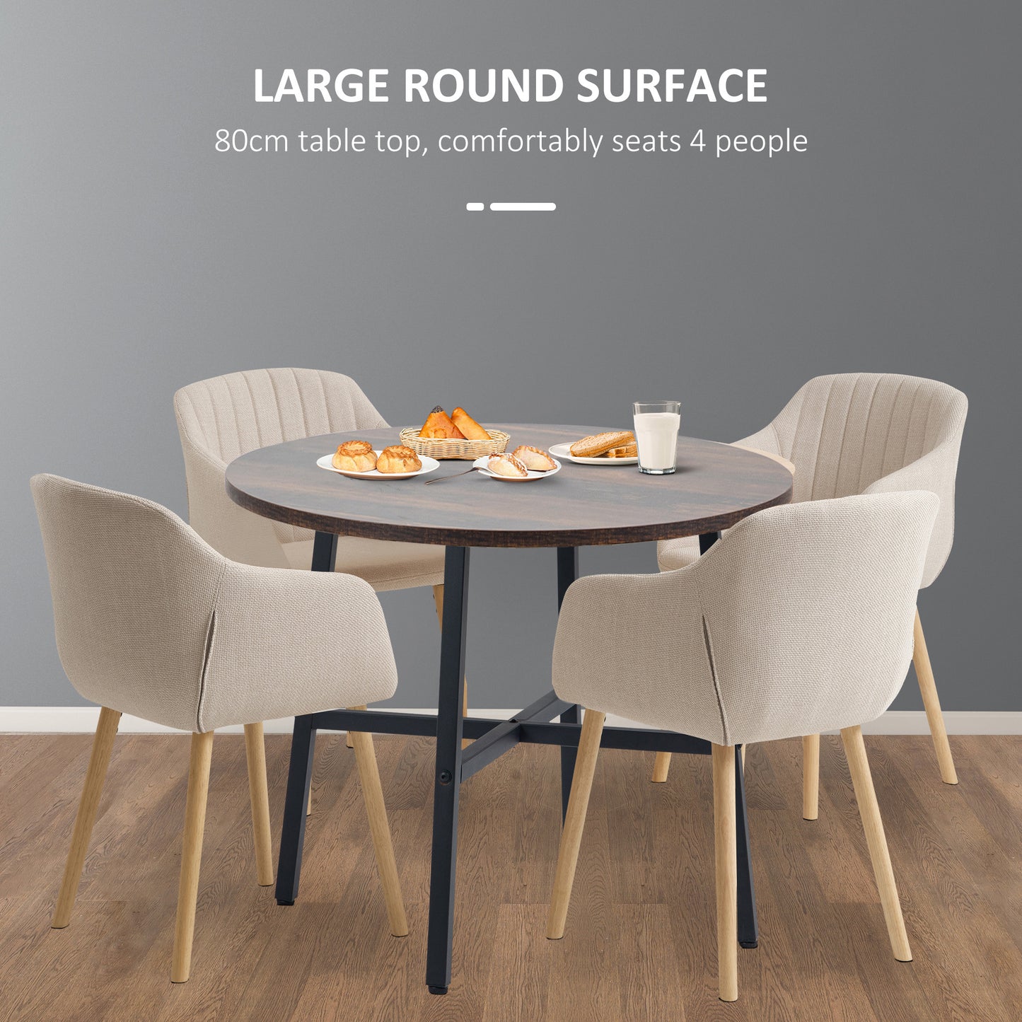 Vizina Metal And Wood Rustic Brown Round Industrial Dining Table 85cm