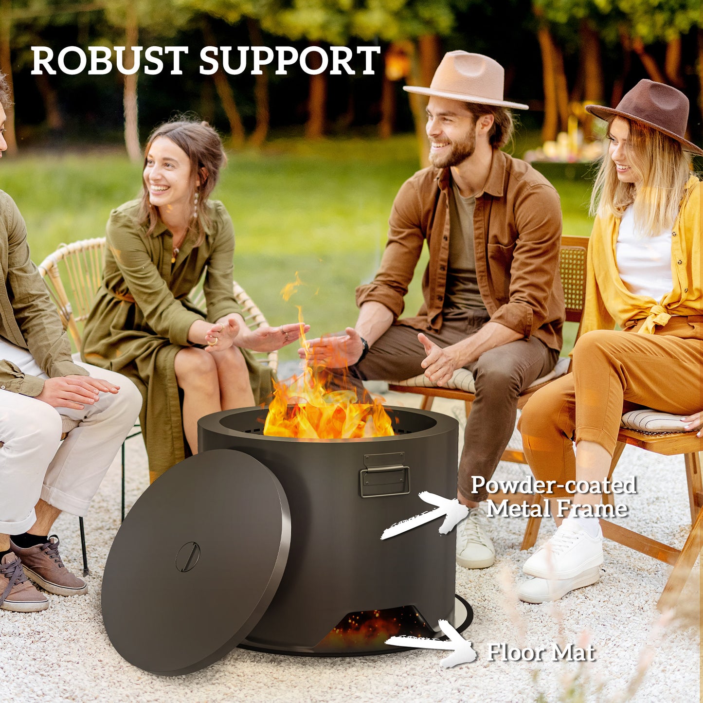 Ralarari 60cm Steel Black Round Outdoor Garden Fire Pit With Lid