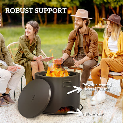 Ralarari 60cm Steel Black Round Outdoor Garden Fire Pit With Lid