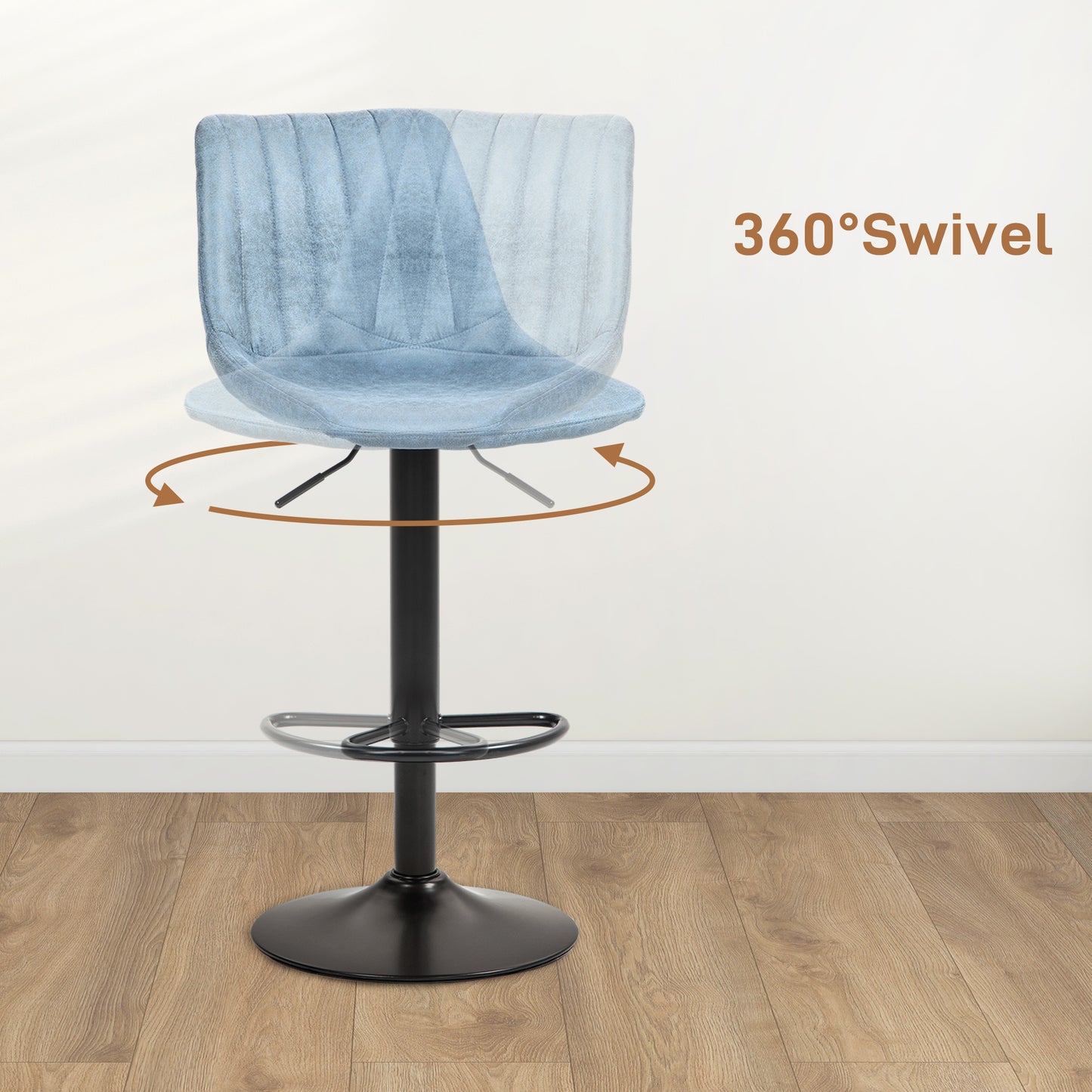 Bakana Fabric Blue Retro Tub Style Bar Stools Set Of 2 With Padded Seats