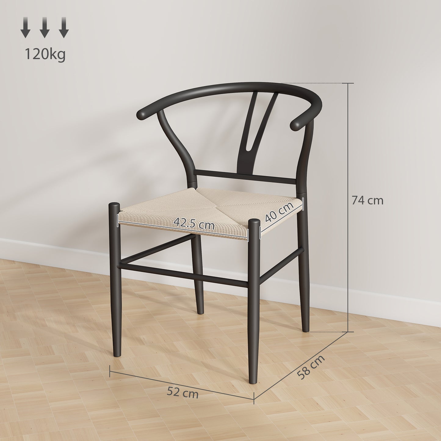 Ranopa Woven Hemp And Wood Black And Beige Dining Chairs Set Of 2 With Y ShaFauxd Backrest