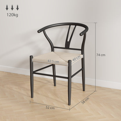 Ranopa Woven Hemp And Wood Black And Beige Dining Chairs Set Of 2 With Y ShaFauxd Backrest