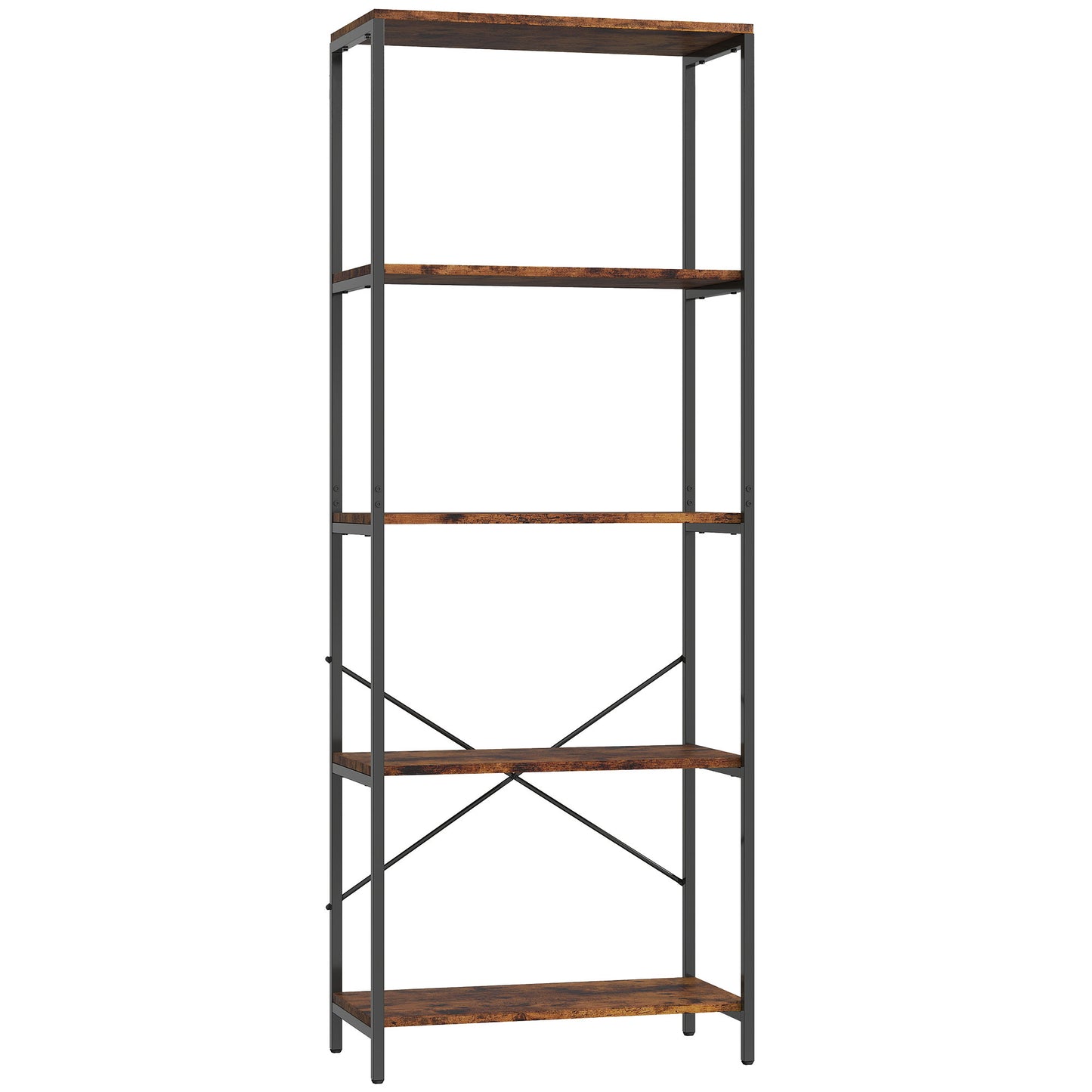 Ravitti Metal And Wood Rustic Brown And Black 5 Tier Industrial Bookcase