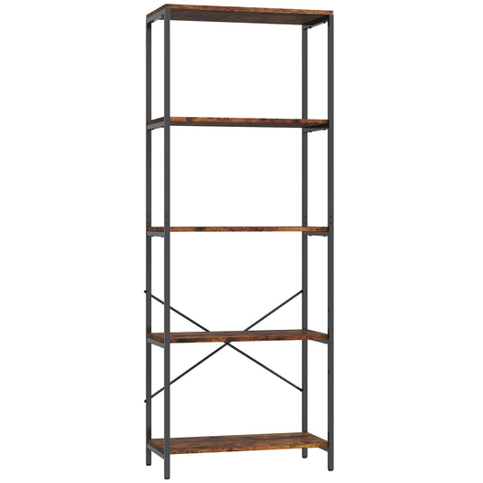Ravi Mami Metal And Wood Rustic Brown And Black 5 Tier Industrial Bookcase