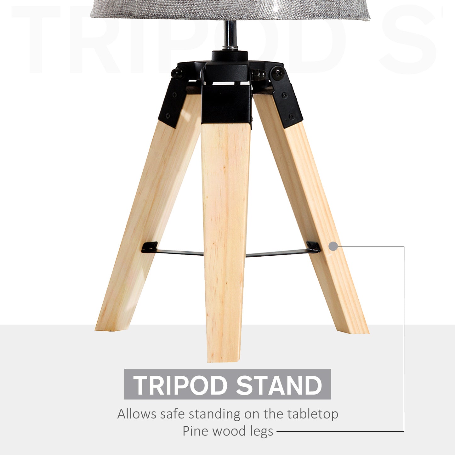 Narose Wood Grey Tripod Table Lamp With Fabric Shade And Base