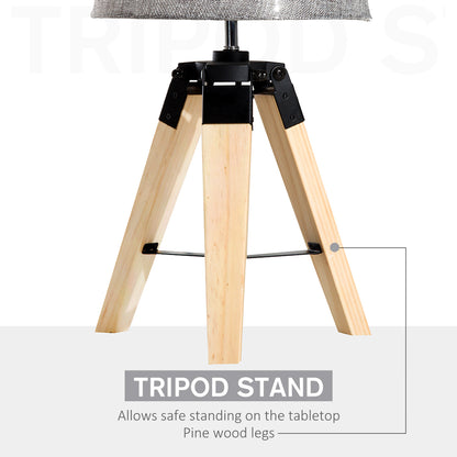 Narose Wood Grey Tripod Table Lamp With Fabric Shade And Base