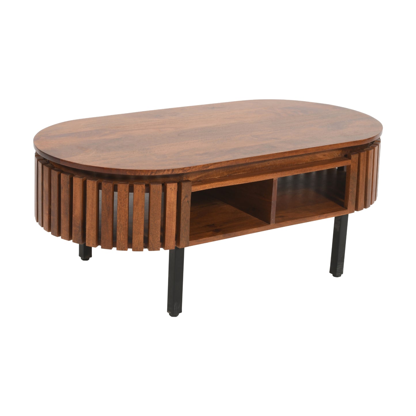 Birmingham Slatted Mango Wood Rectangular Coffee Table with Storage Shelf
