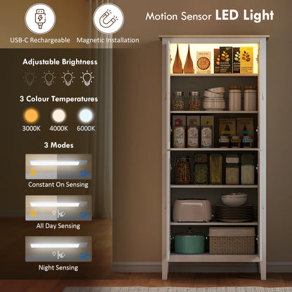 Kaha Wooden White Tall Pantry Cabinet With Motion Sensor LED Lighting 176.5 cm