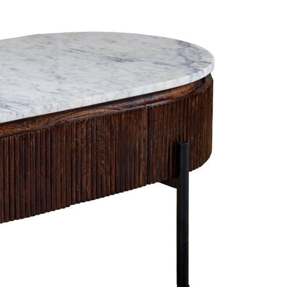 Alabama Ribbed Mango Wood Rectangular Coffee Table With Marble Top and Metal Legs