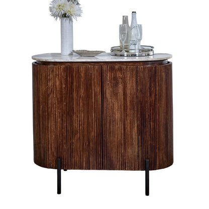 Alabama Ribbed Solid Wood Sideboard Drinks Cabinet With Marble Top and Metal Legs