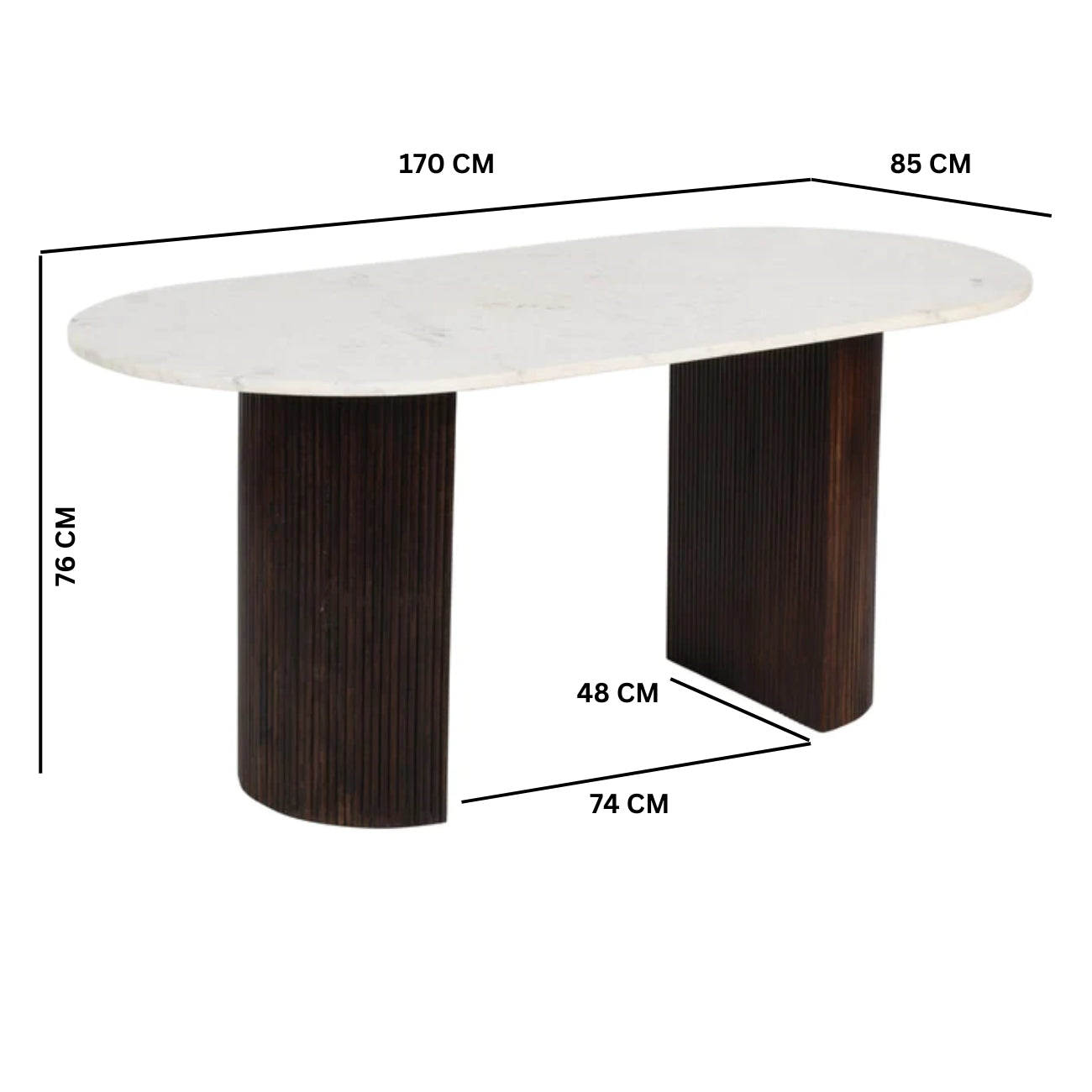 Alabama Ribbed Mango Wood Dining Table With Marble Top