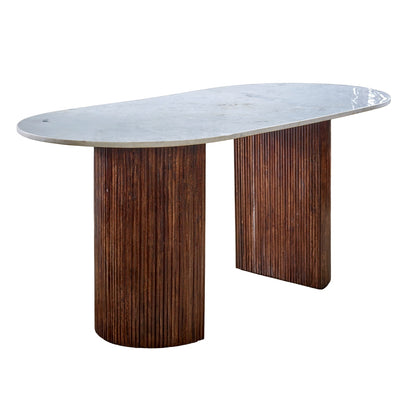 Alabama Ribbed Mango Wood Dining Table With Marble Top