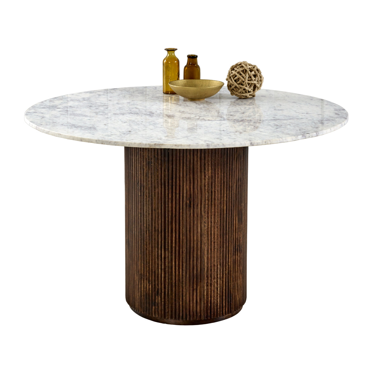 Alabama Ribbed  Mango Wood Round Dining Table With Marble Top