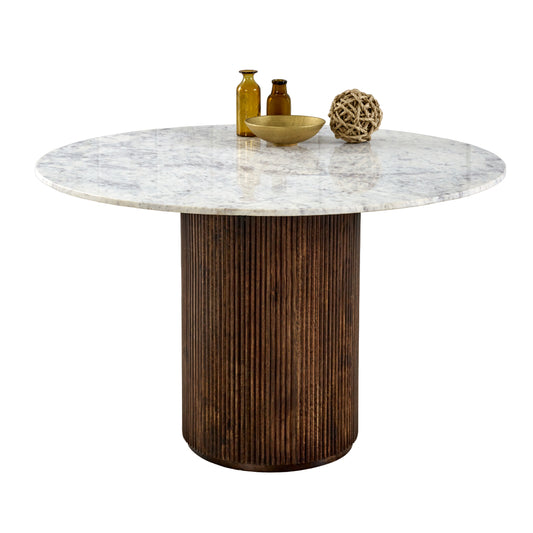 Alabama Ribbed  Mango Wood Round Dining Table With Marble Top