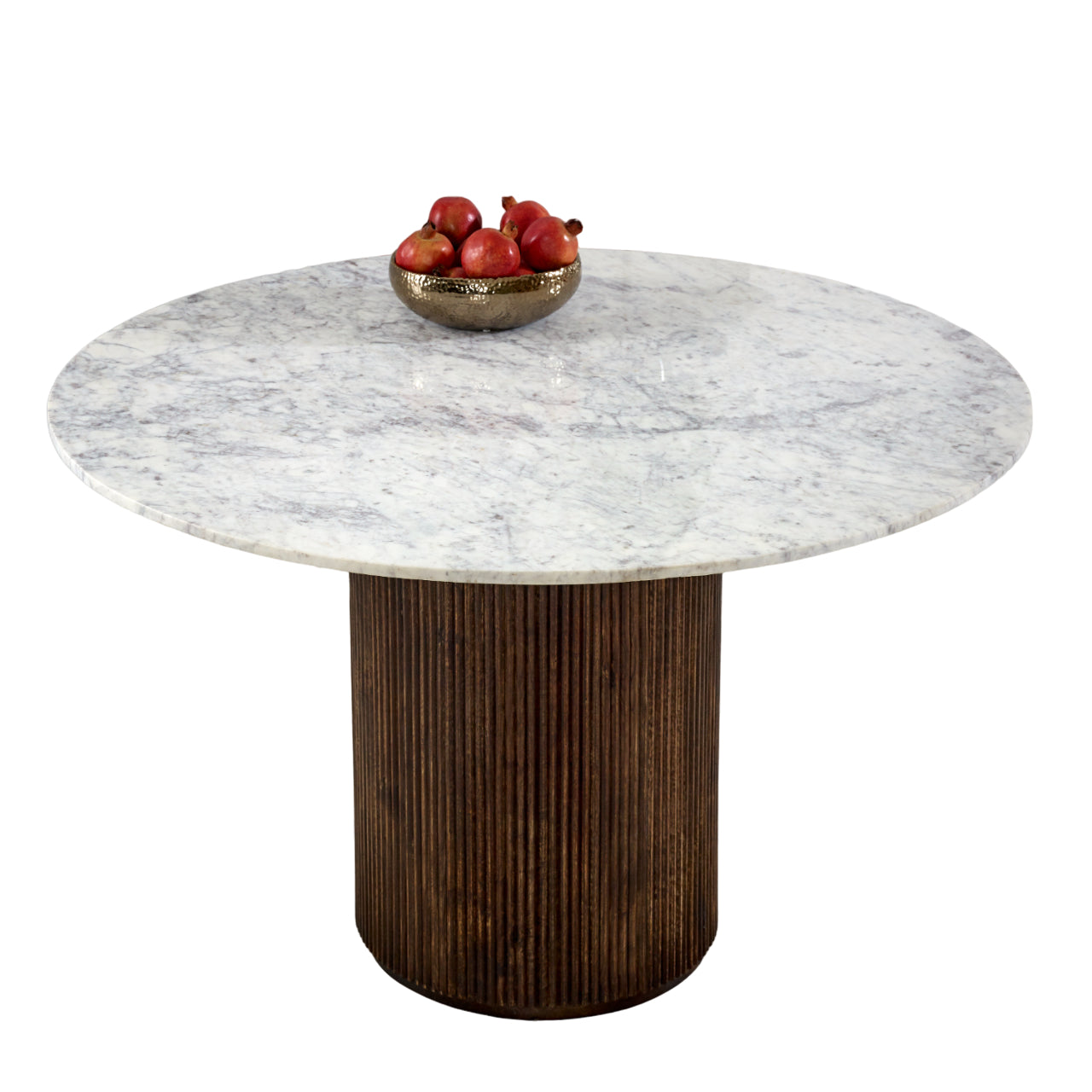 Alabama Ribbed  Mango Wood Round Dining Table With Marble Top