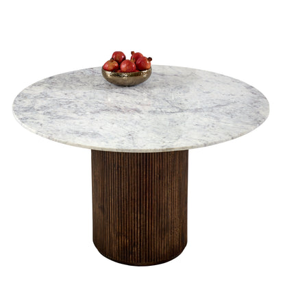 Alabama Ribbed  Mango Wood Round Dining Table With Marble Top
