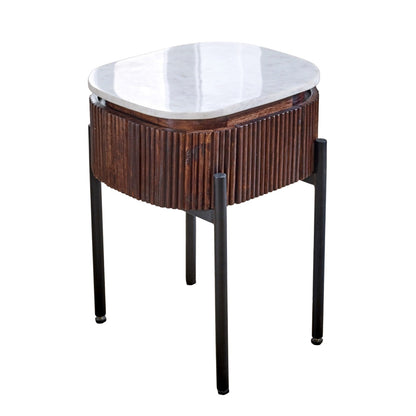 Alabama Ribbed Mango Wood Bedside Table With Marble Top and Metal Legs