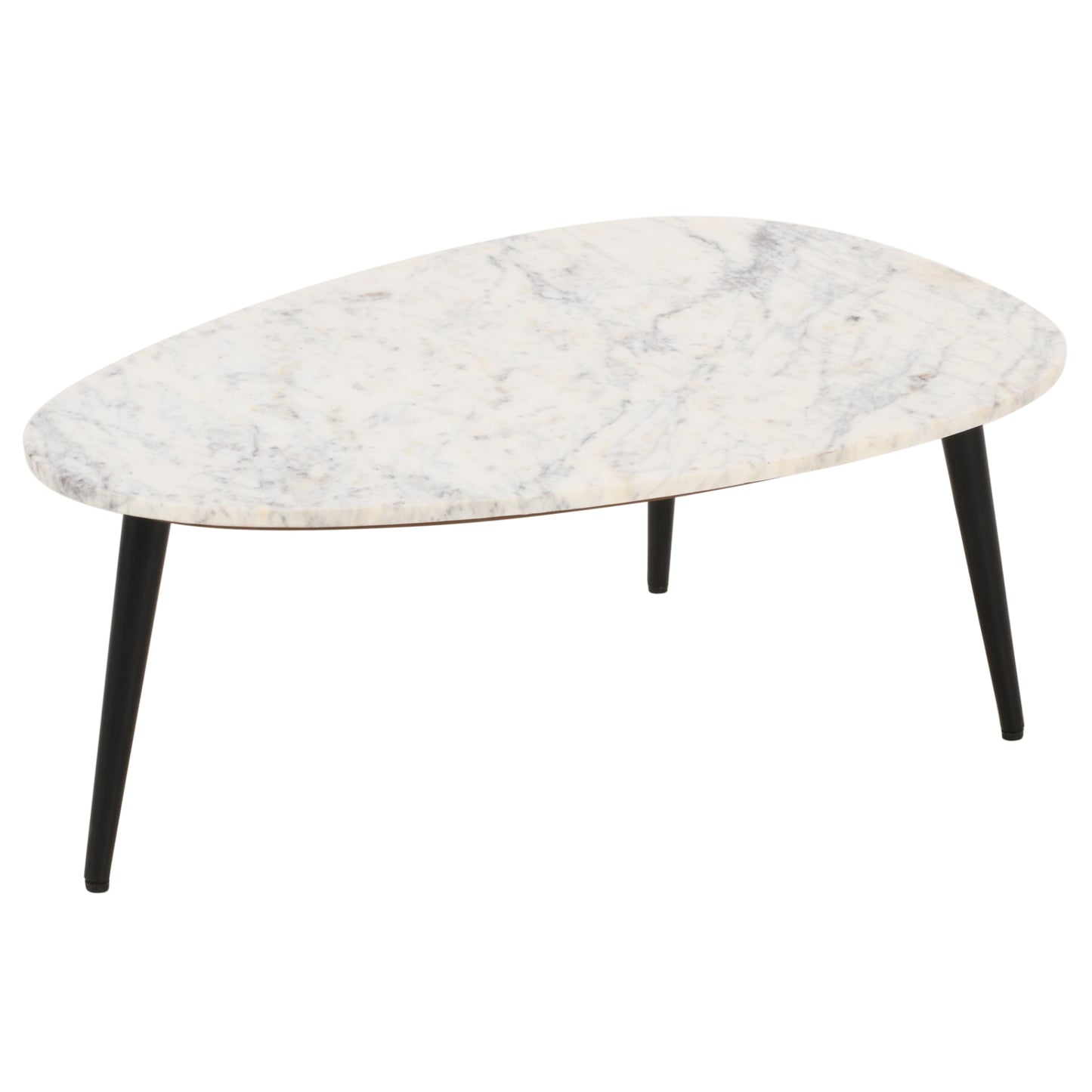 Alabama White Marble Top Coffee Table With Black Metal Legs
