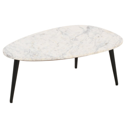Alabama White Marble Top Coffee Table With Black Metal Legs