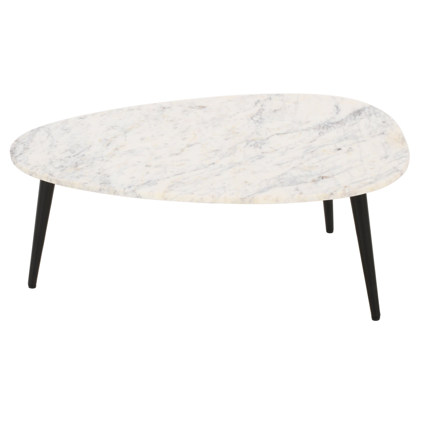 Alabama White Marble Top Coffee Table With Black Metal Legs