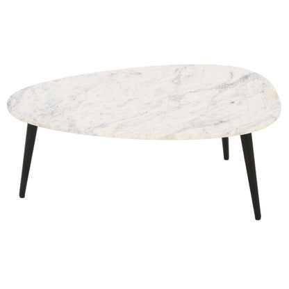 Alabama White Marble Top Coffee Table With Black Metal Legs