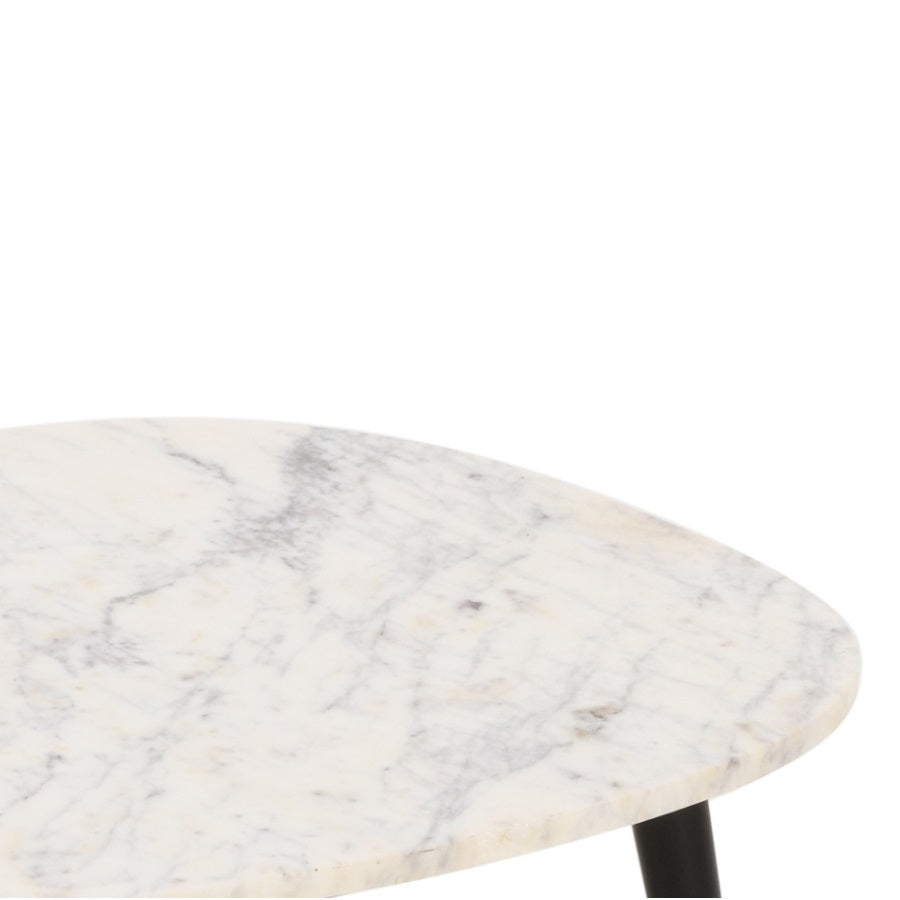 Alabama White Marble Top Coffee Table With Black Metal Legs