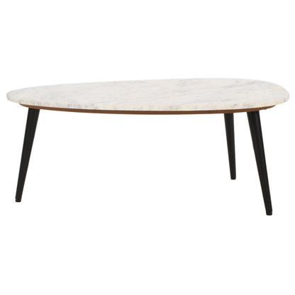 Alabama White Marble Top Coffee Table With Black Metal Legs