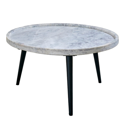 Alabama Marble Top Coffee Table With Black Metal Legs