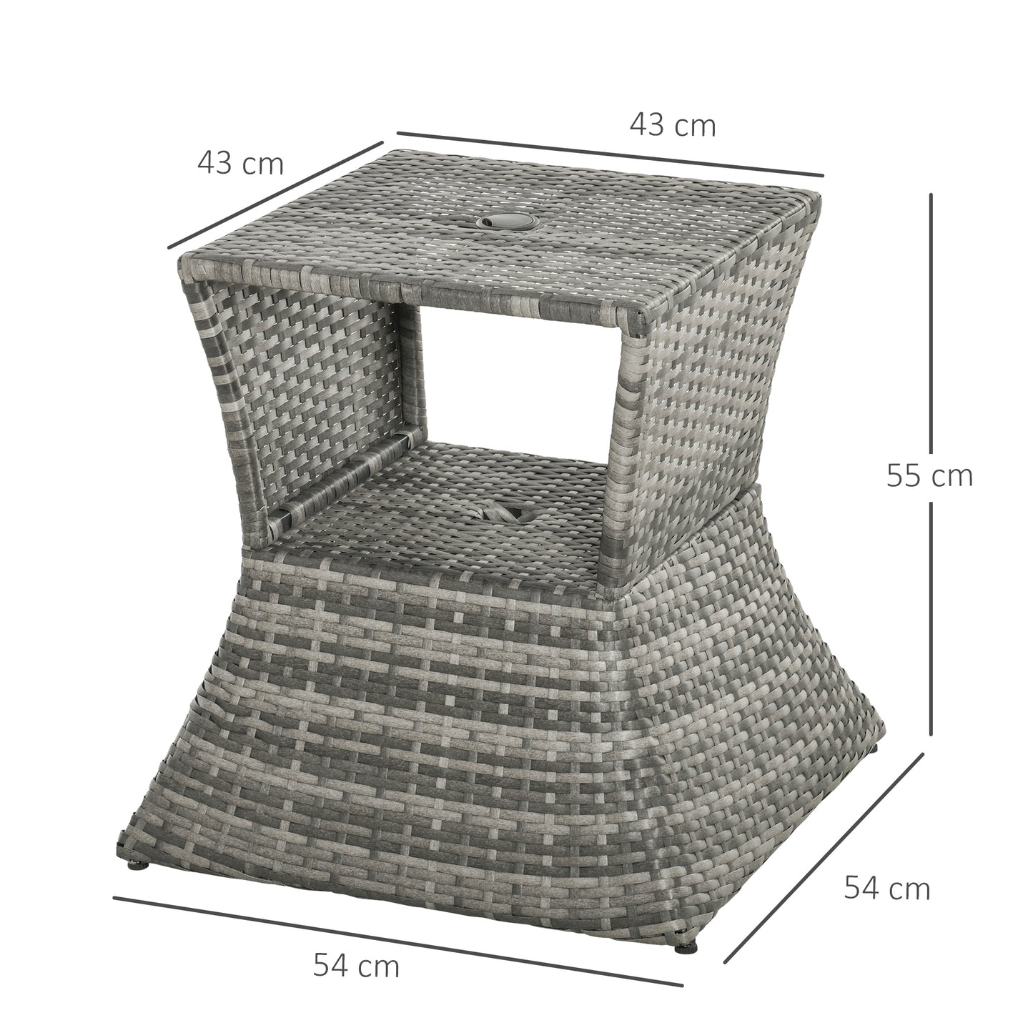 Toka Grey Rattan Outdoor Bistro Table With Umbrella Hole And Shelf