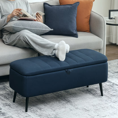 Sudina Linen Look Rectangle Dark Blue Storage Ottoman