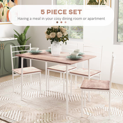 Hayoka Wooden Brown And White 5 Piece Compact Dining Table And Chair Set