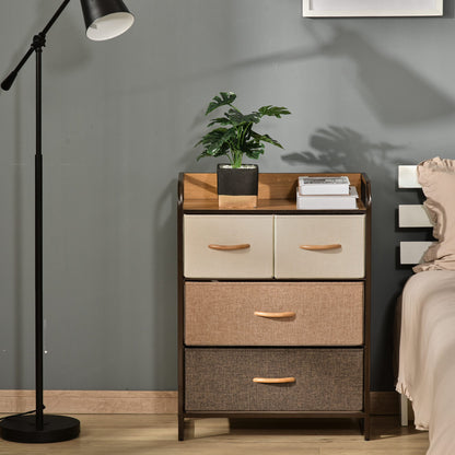 Matilda Natural Wood Top 4 Brown Fabric Storage Drawer and Black Steel Frame